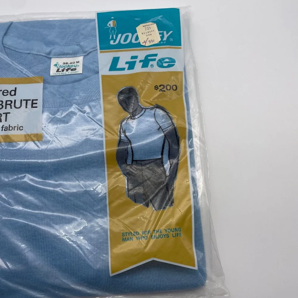 NOS Vintage Jockey Life‎ Super Brute Tapered Stretch Rib Shirt Mens M Blue 1964